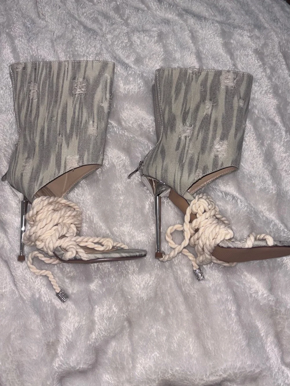 Women’s Rope Wrap Sandal Heels in Beige